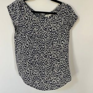 Gray and blue silk Joie leopard print blouse